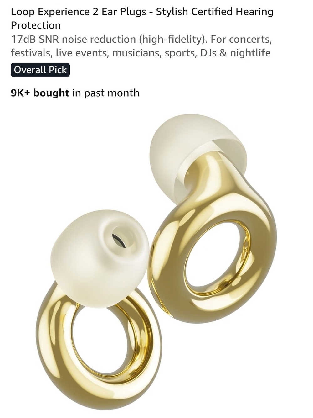Experience 2 Gold Ear Plugs - Stylish Hearing Protection